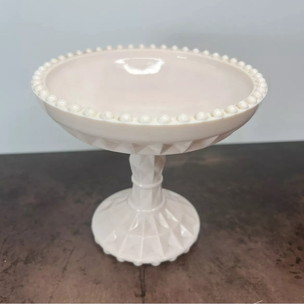 Jeanette Compote Milk Glass Vintage  Shell Pink Color Candy Bowl